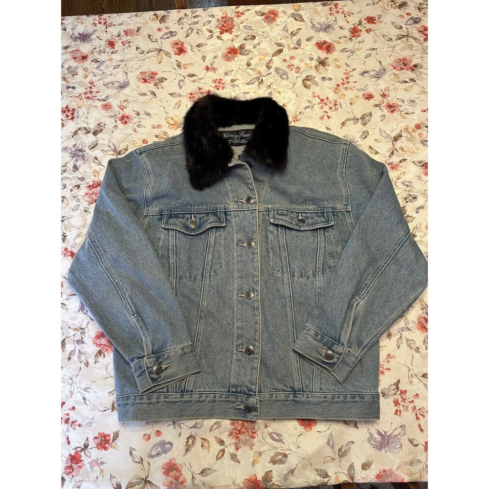 Henig Furs Vintage Denim Jacket With Fur Trim - Size M